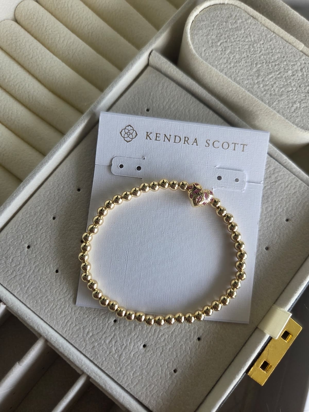 Kendra Scott Gold Beaded Bracelet with Pink Heart Charm